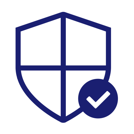 Illustration of a shield with a checkmark in the corner representing trusted transactions.