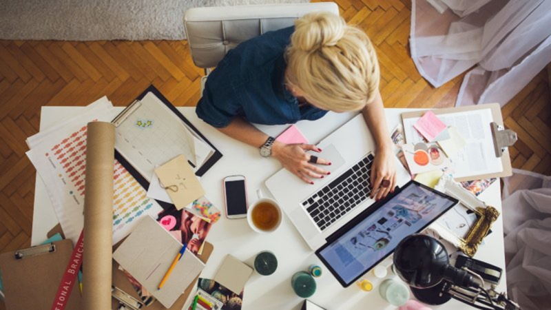 Woman working on laptop