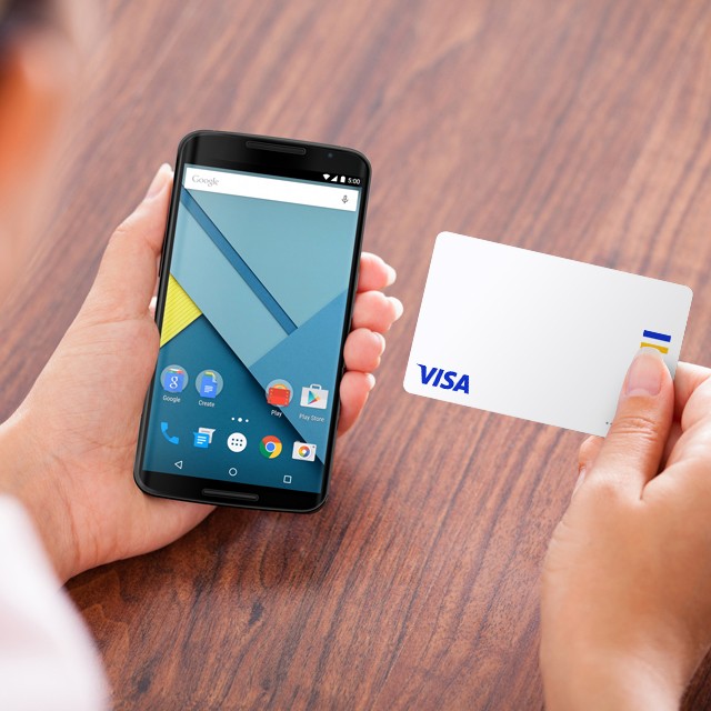 holding mobile and card